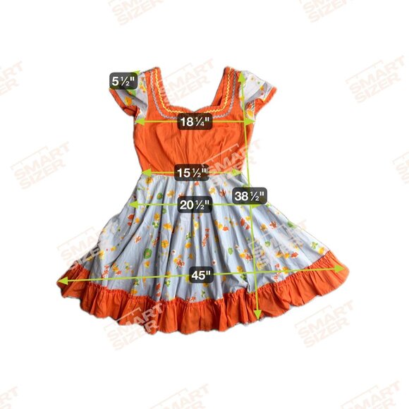 Vintage Handmade Peasant Dress Sweetheart Neckline Orange Floral Print Rick Rack - Picture 2 of 8